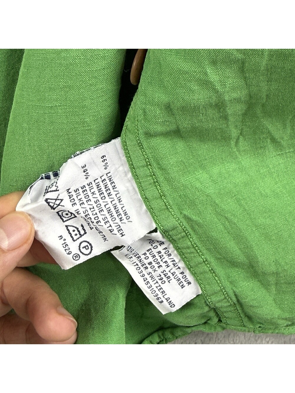 Polo Ralph Lauren Button Up Shirt Size M Green Silk Linen Roll Up Luxury Causal - Picture 5 of 12